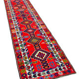 Tapis de coureur turc multicolore unique noué à la main 83 cm x 385 cm