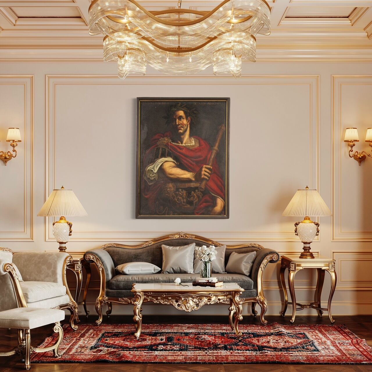 Rare tableau italien représentant Jules César du XVIIe siècle