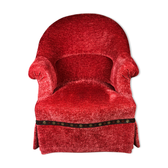 Fauteuil crapaud style Napoléon III en velours rouge orangé 1940'S