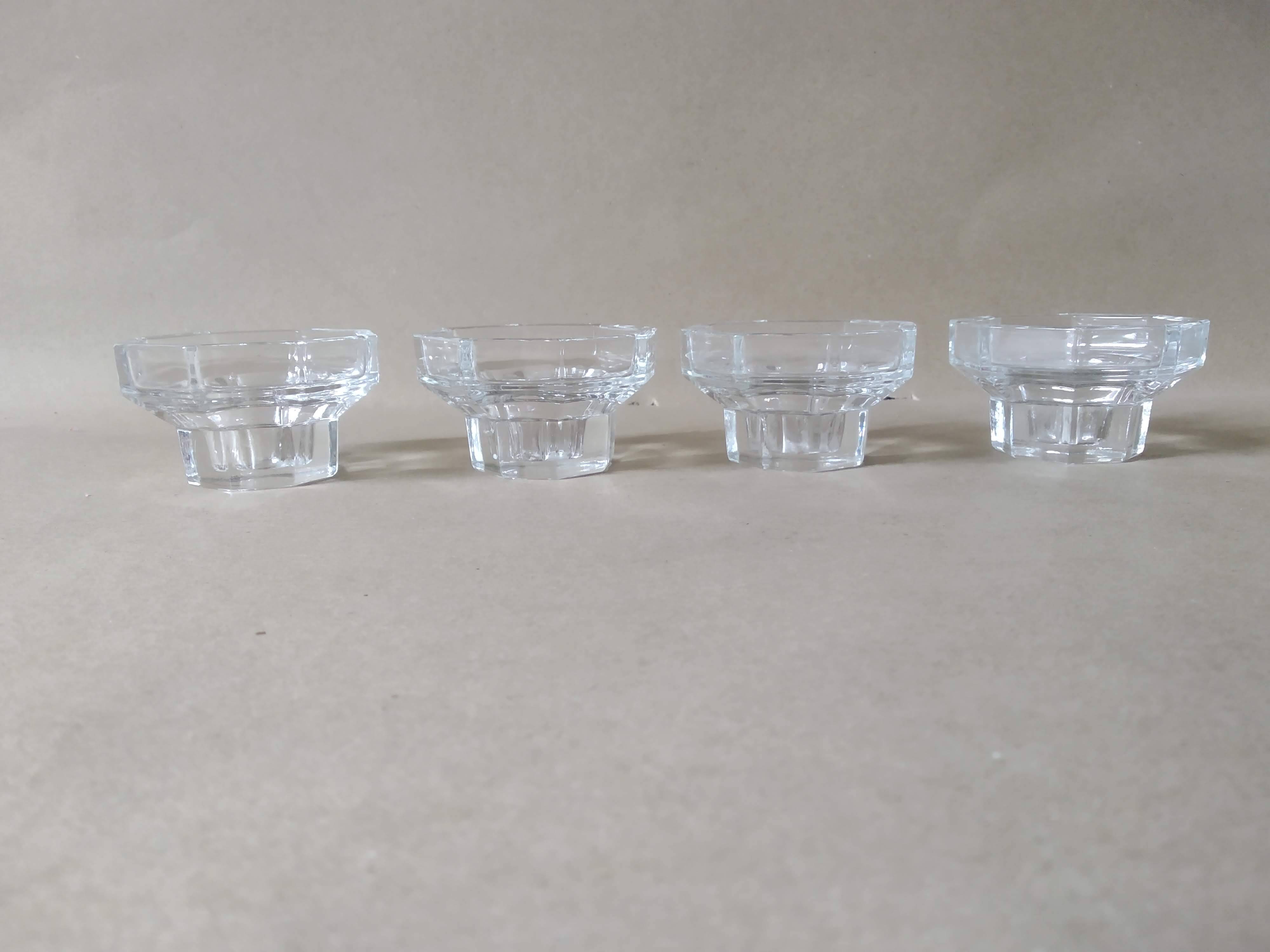Set of 4 Art Deco style glass candle holders