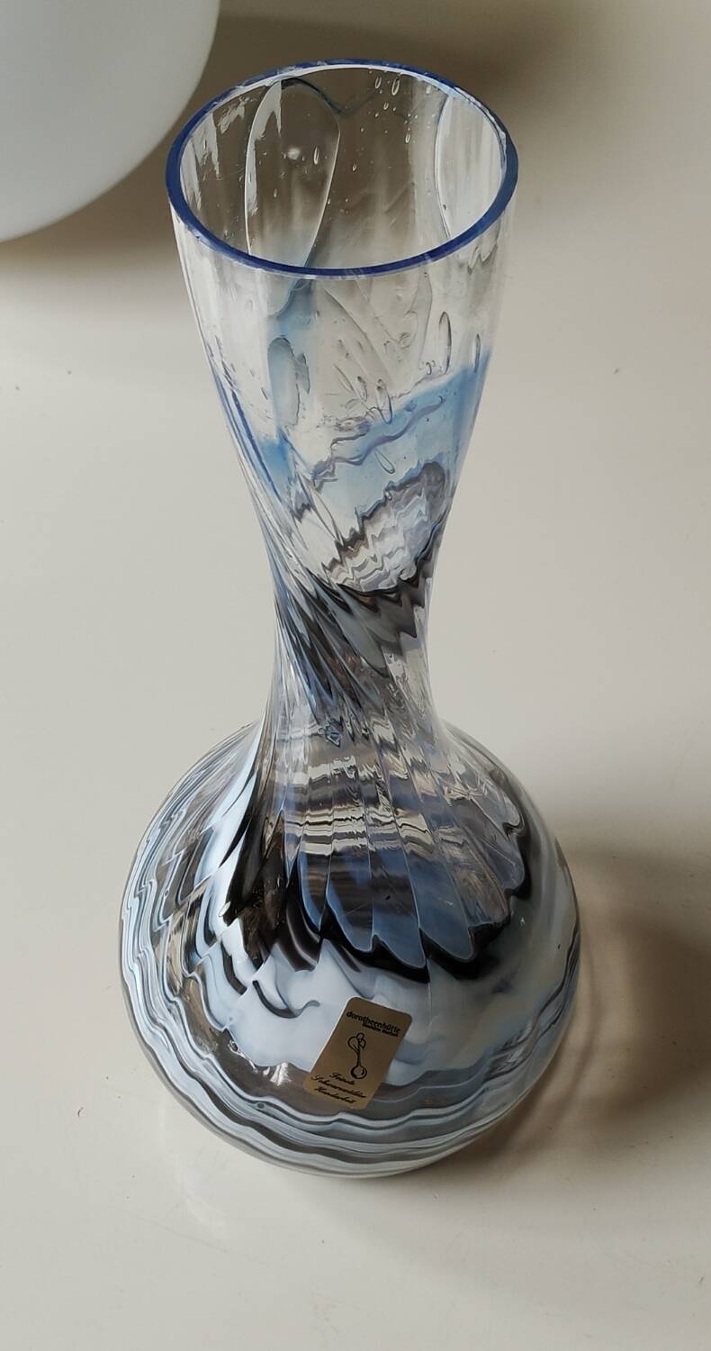 Dorotheenhütte designer vase. Blown glass with smoke swirls/volutes.