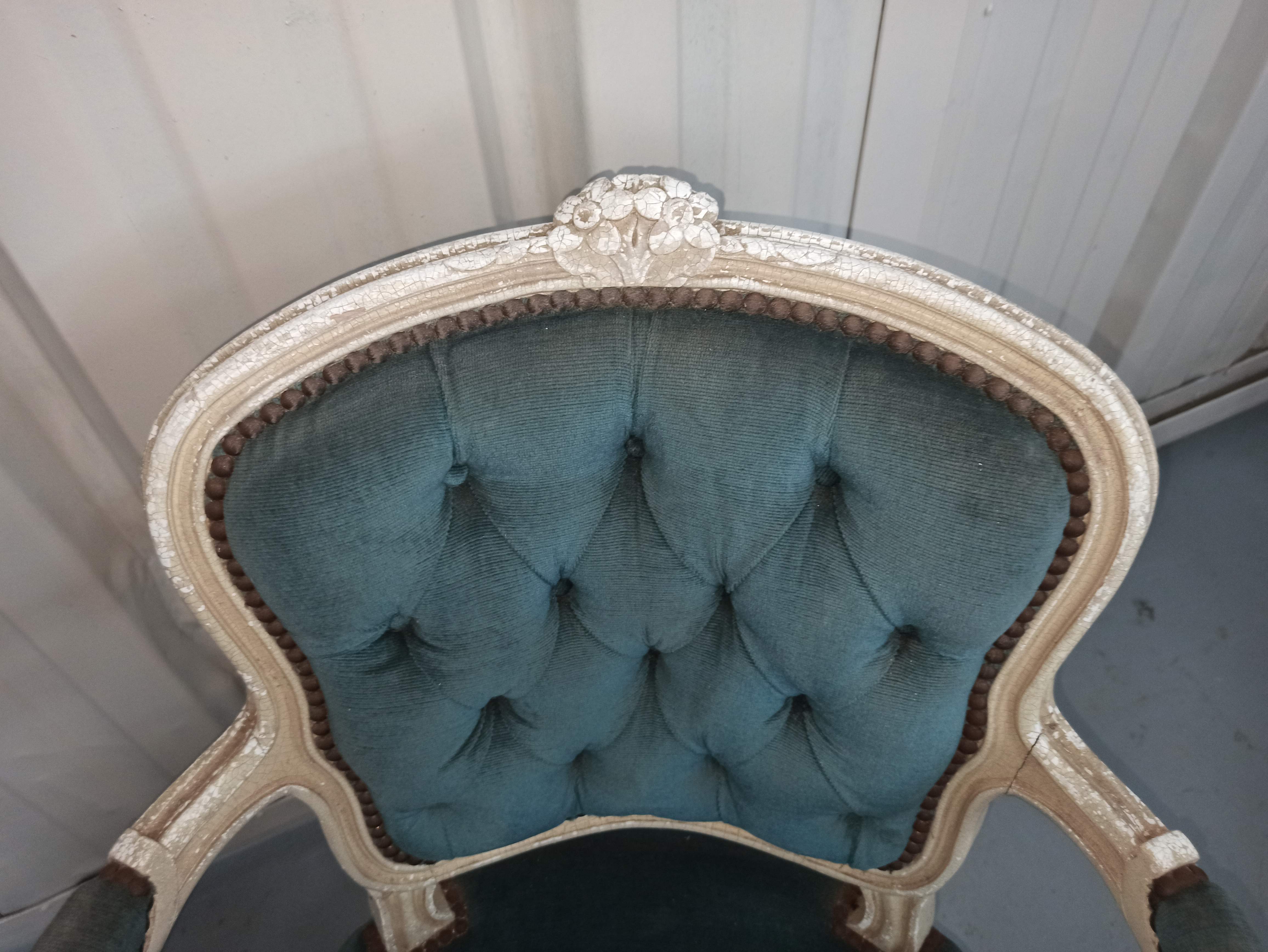 Louis XV armchair in old blue velvet