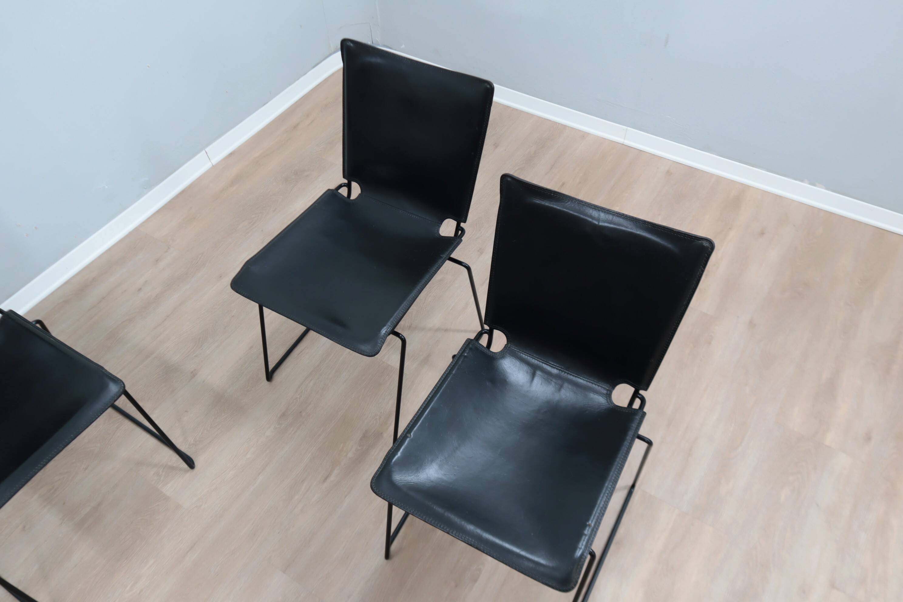 Leather stacking chairs by Toyoda Hiroyuki for ICF 1980s, set of 4