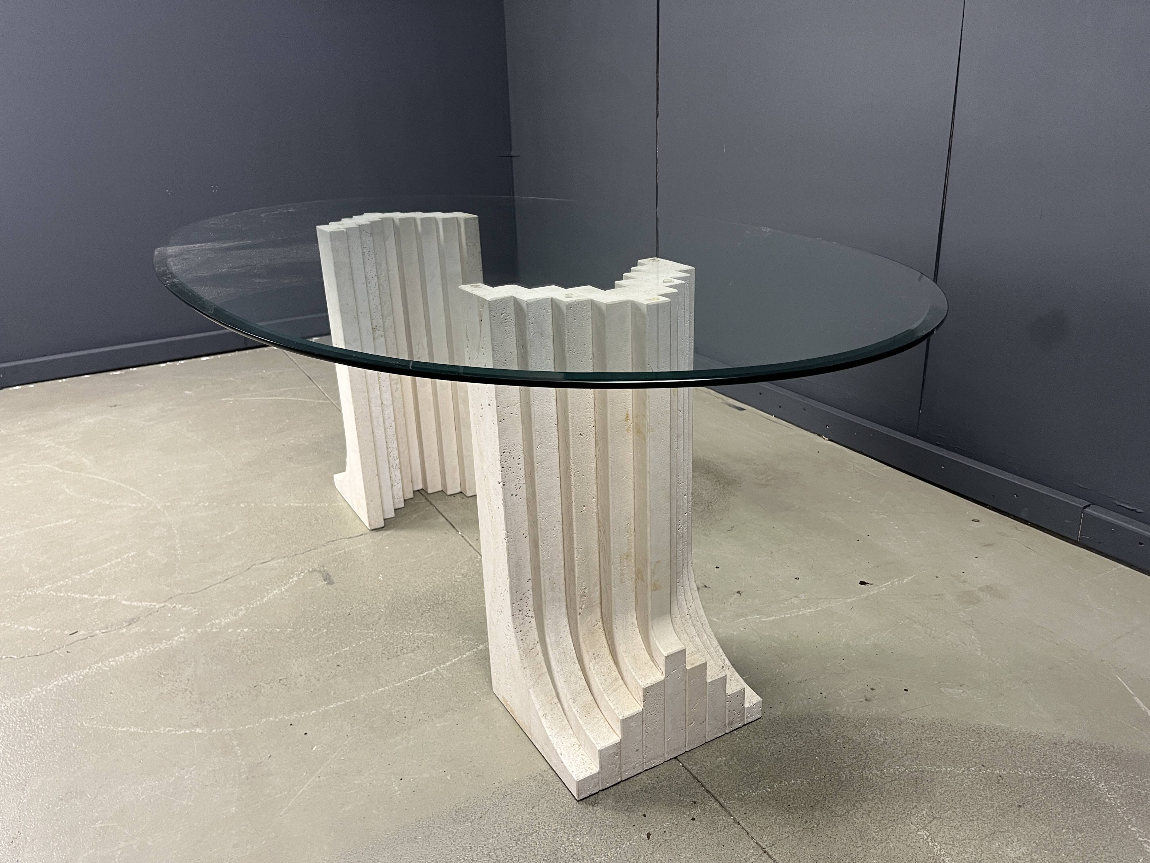 Vintage travertine Carlo Scarpa style dining table, 1970s