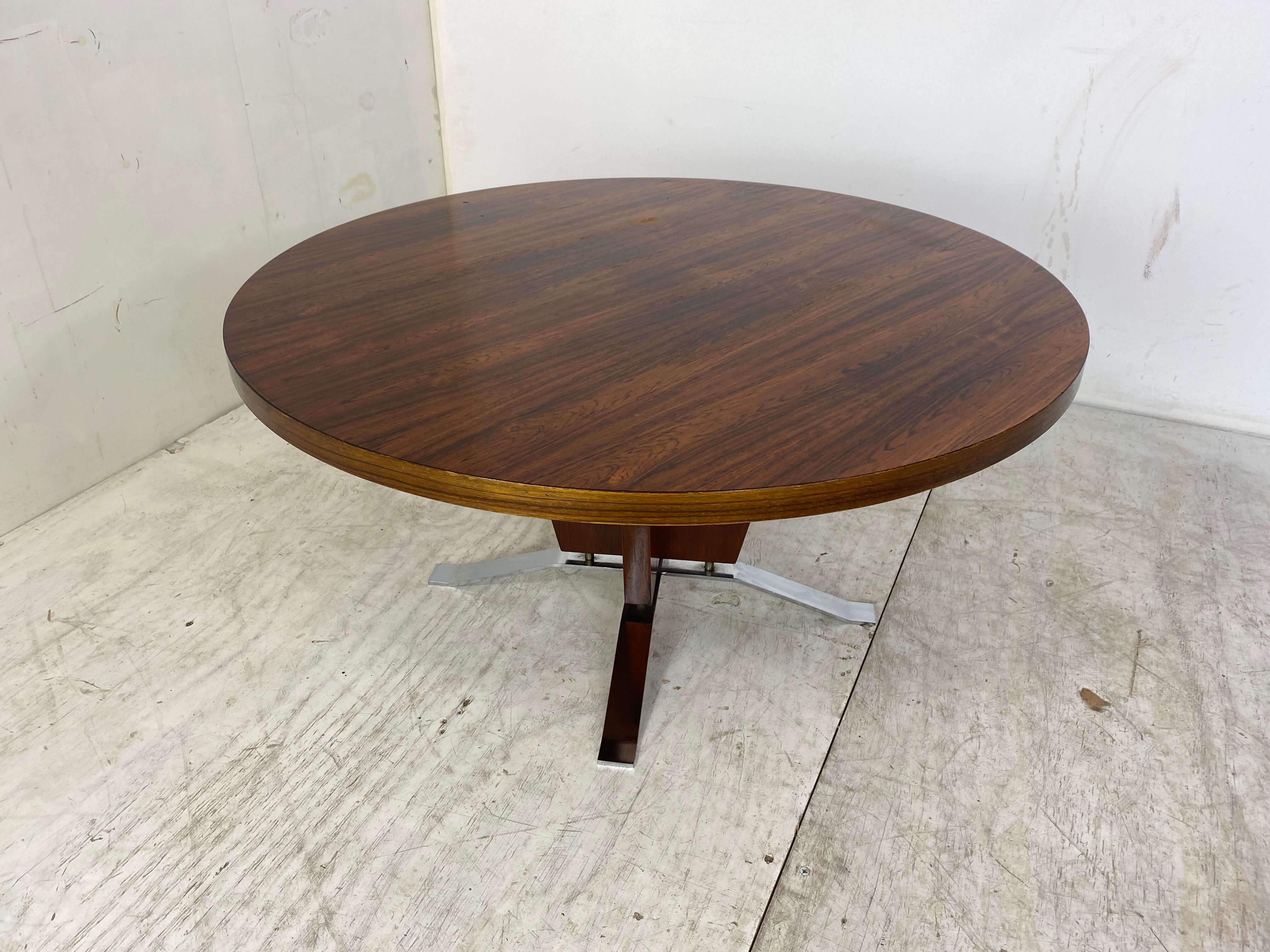 Table basse art déco moderniste en palissandre et acier chromé, années 1930