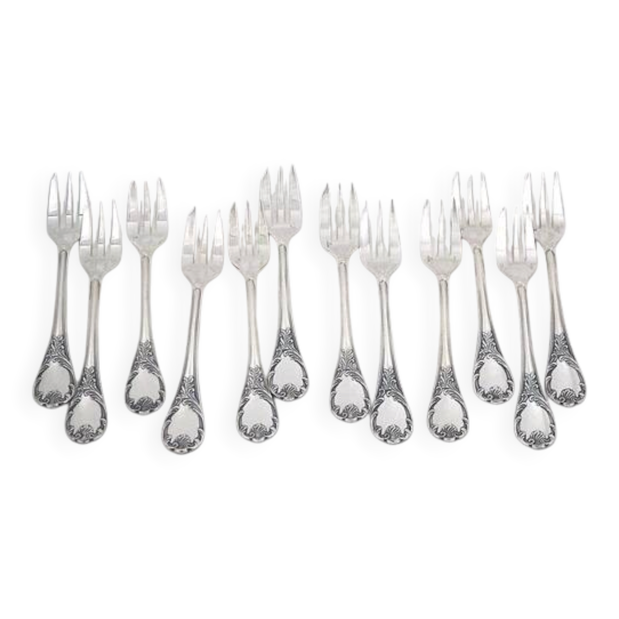 Christofle Marly, 12 silver-plated cake forks, 15.8 cm, excellent condition.