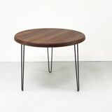 Table à manger ronde en teck avec pieds en acier, 1986