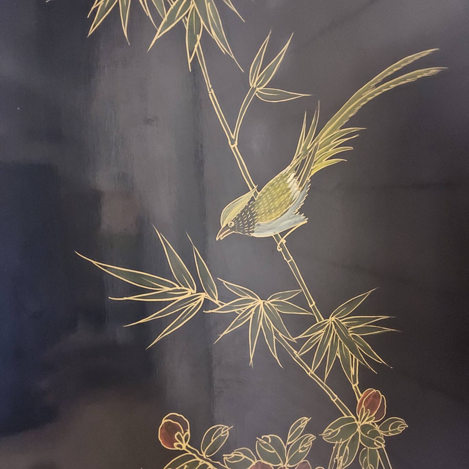 Vintage Chinese cabinet gold leaf / flowers and birds / bohemian