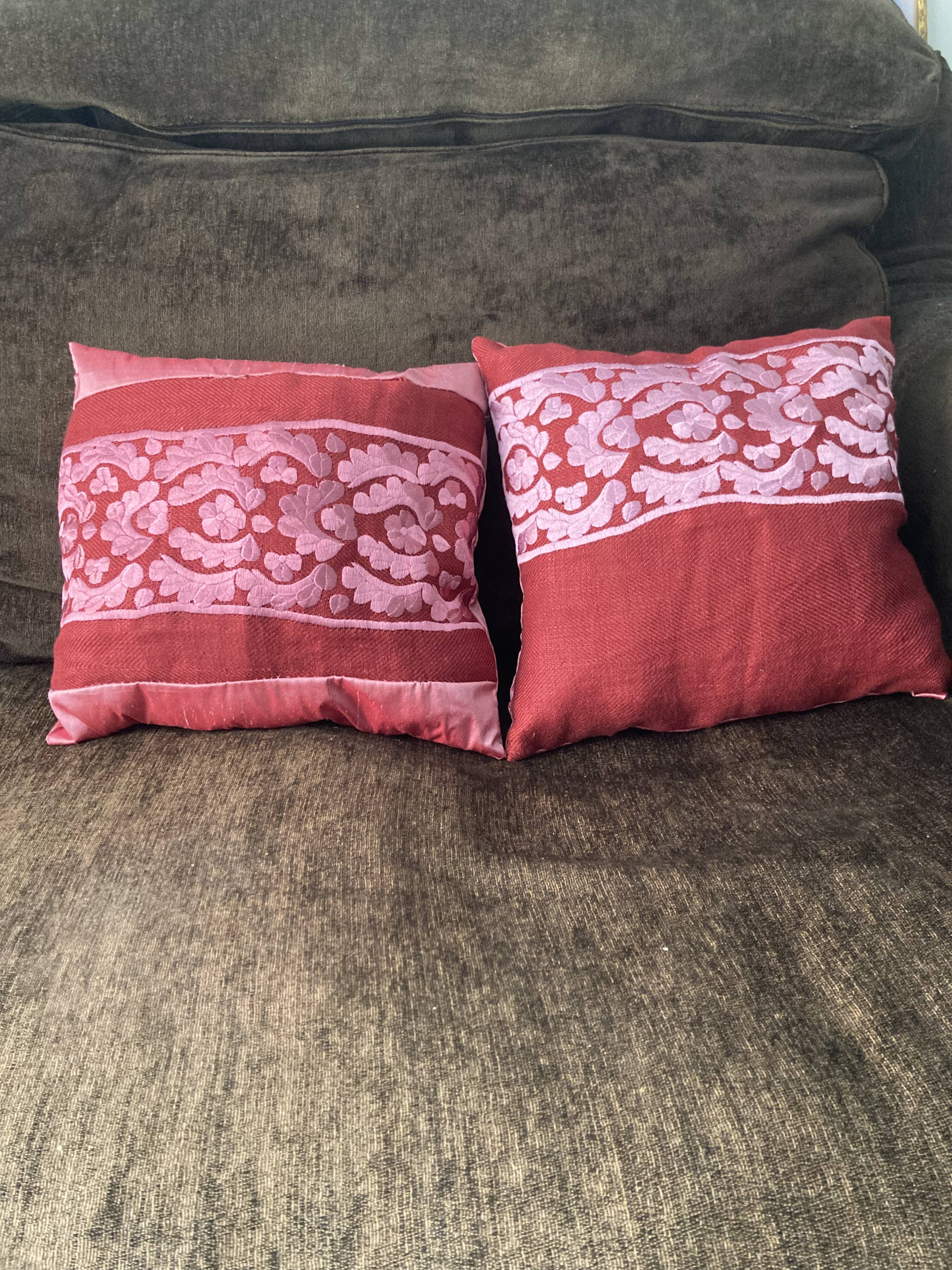 Bohemian style cushions in wild silk and embroidery
