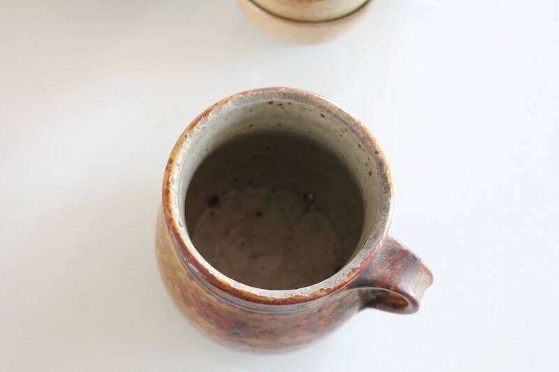 Ancient ceramic cream pot, pyrite stoneware, glazed from La Borne, France.