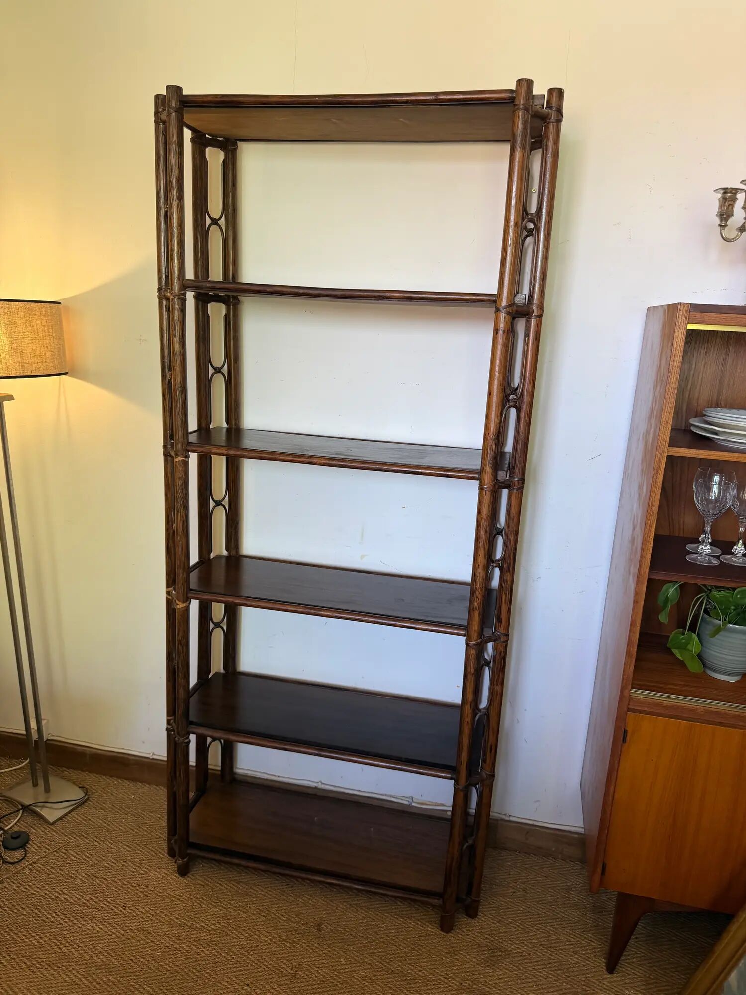 Large vintage rattan shelf/bookcase
