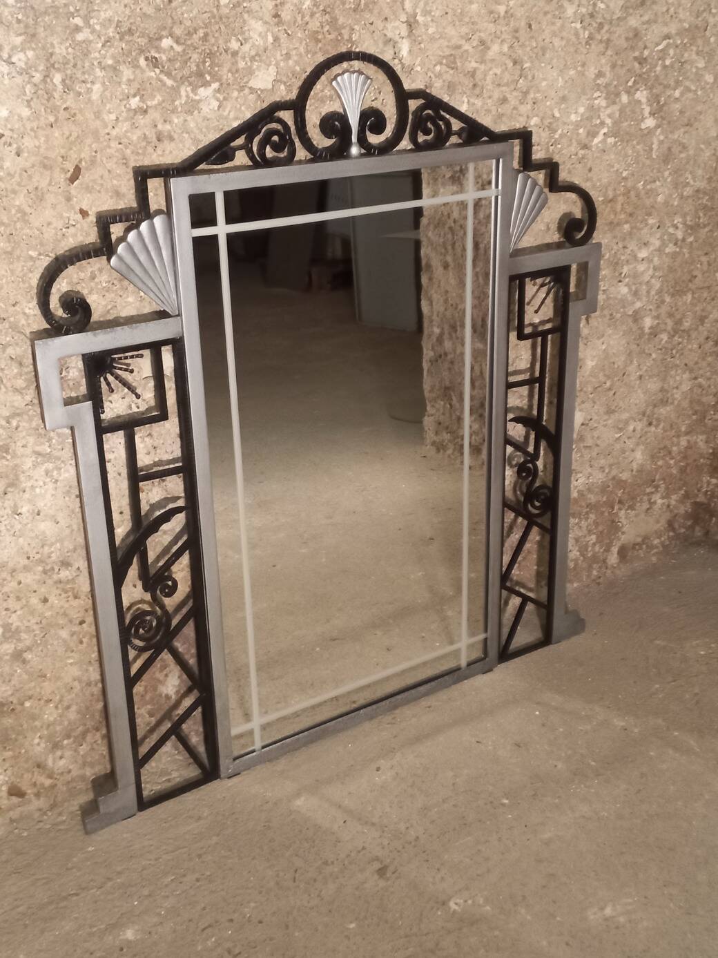 Art Deco trumeau mirror in steel