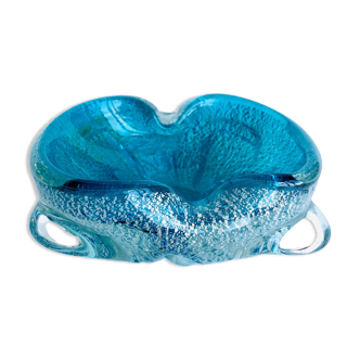 Turquoise Murano glass ashtray with inclusion of glitter - 1970