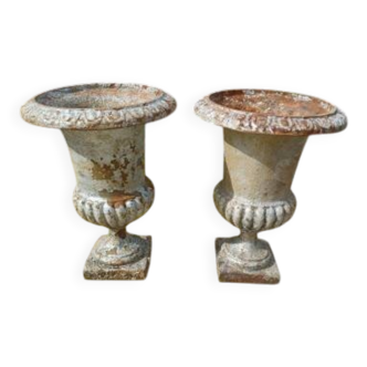 Pair of cast iron Medici vases 1900 Charleville-Mézières