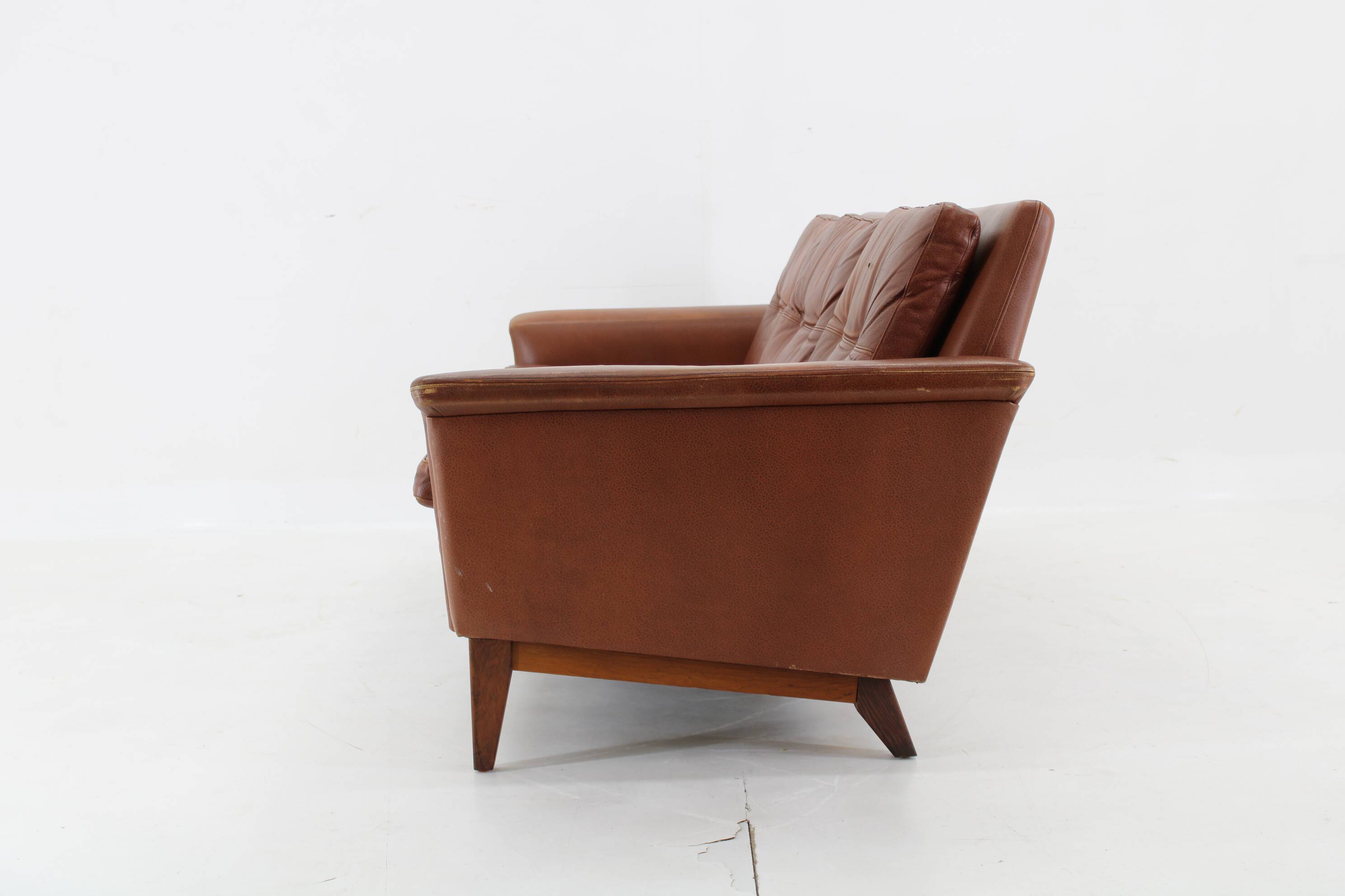 1970s Brown Leather 3-Seater Sofa, Denmark