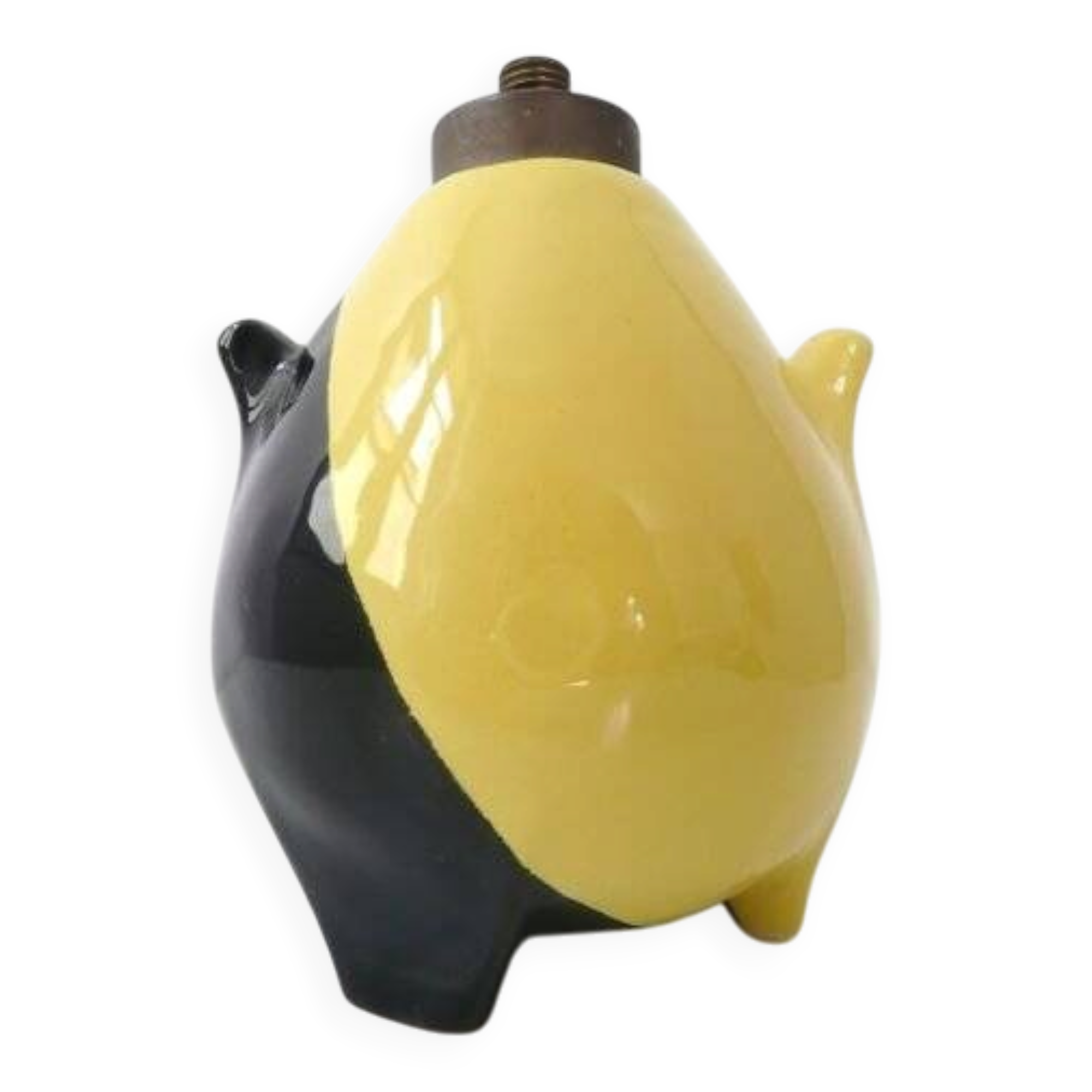 Two-colour yellow and black tripod lamp base from the 1950s.