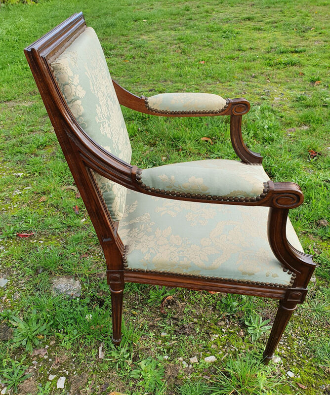 Directoire armchair in light blue satin fabric