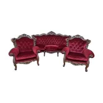 Salon de style rocaille Louis XV en velours rouge "Théâtre"