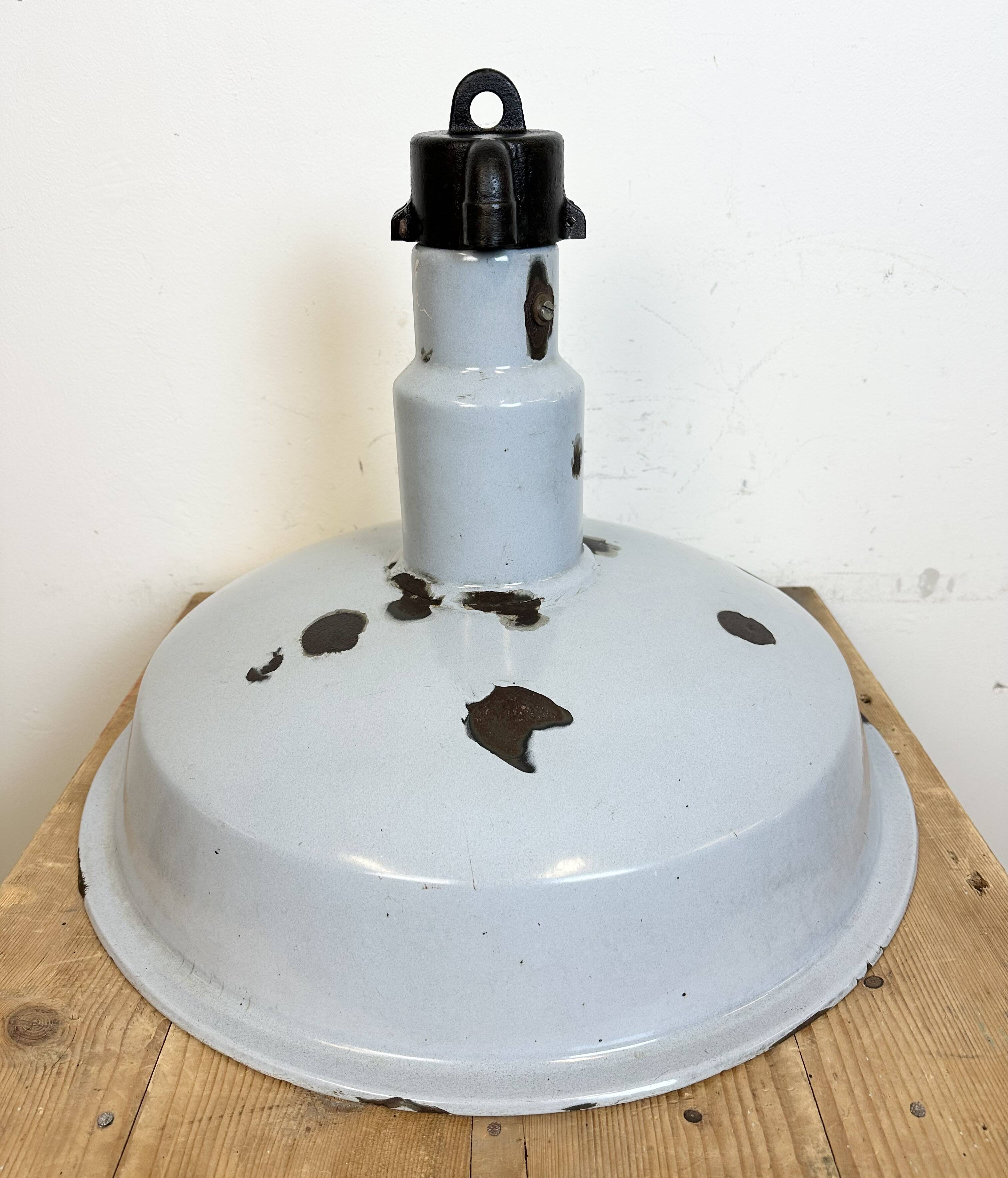 Large Industrial Midcentury Grey Enamel Factory Lamp, 1950s