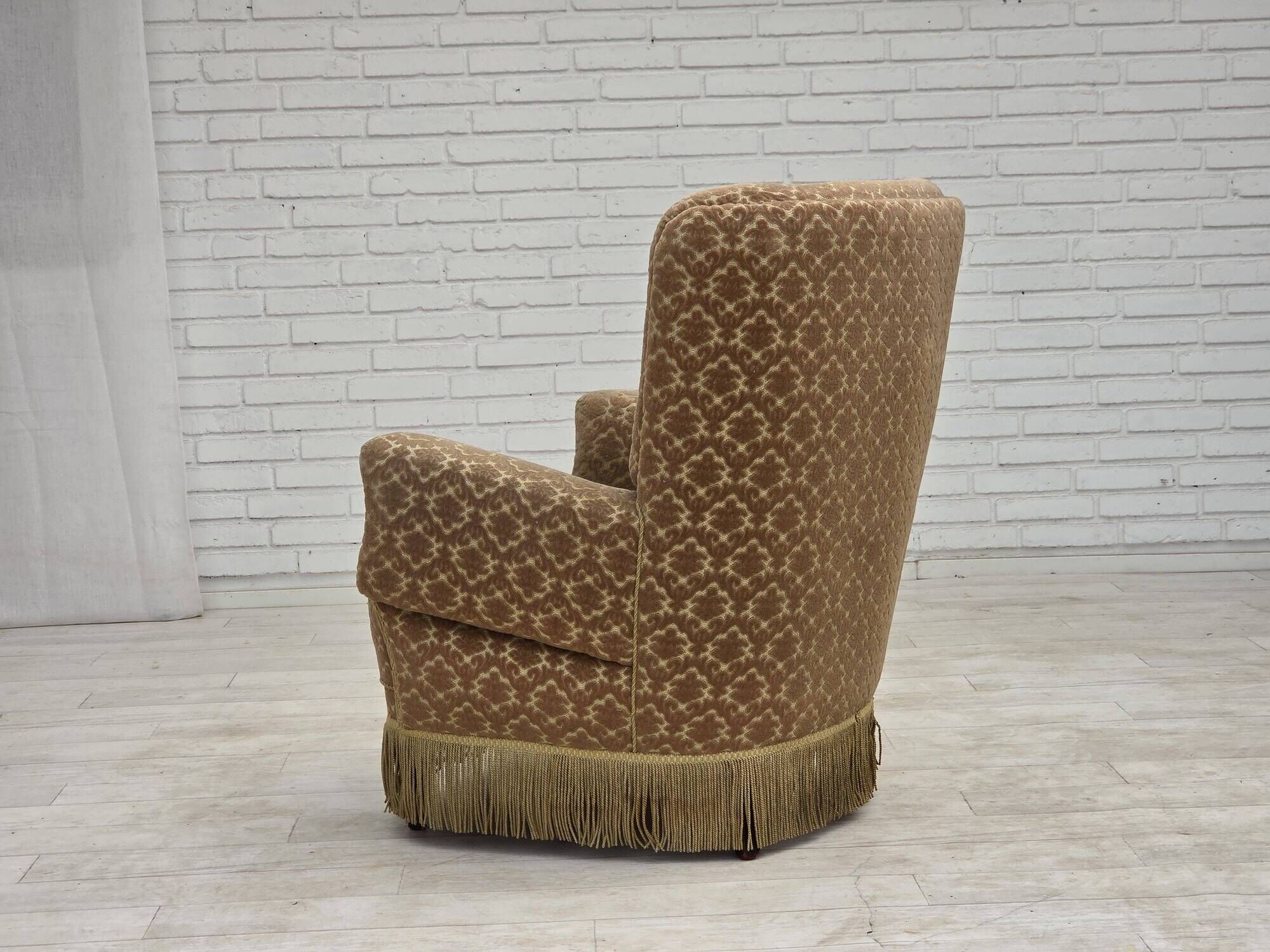 1960s, Danish armchair, furniture velour, beech wood.