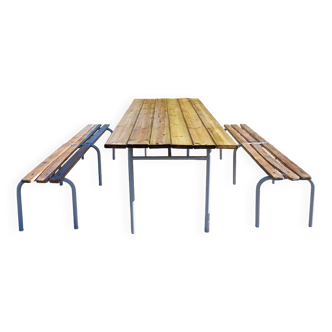 Industrial or Community Table with Benches