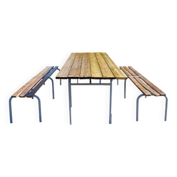 Industrial or Community Table with Benches