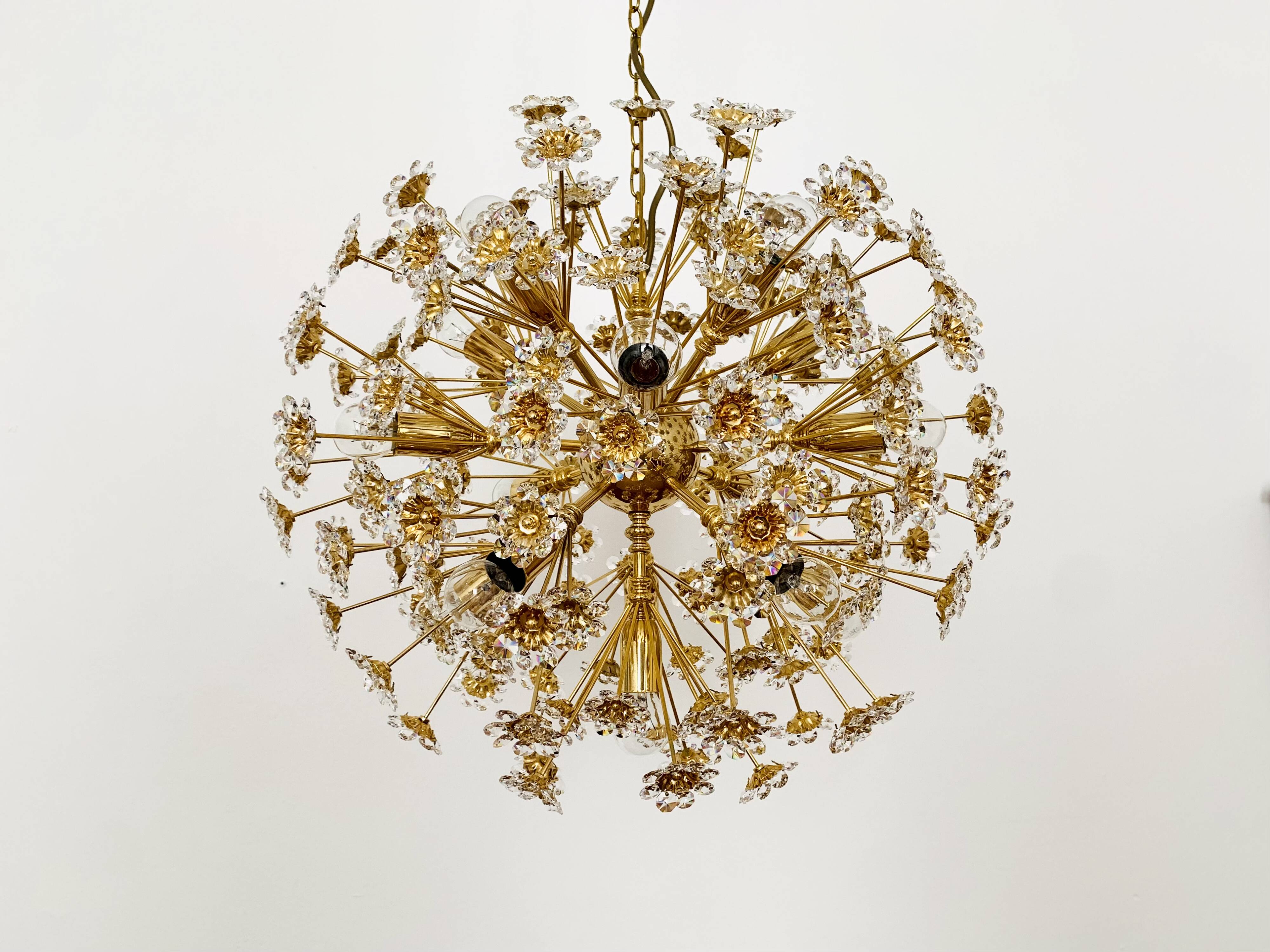Large Floral Crystal Glass Ball Chandelier by Palwa
