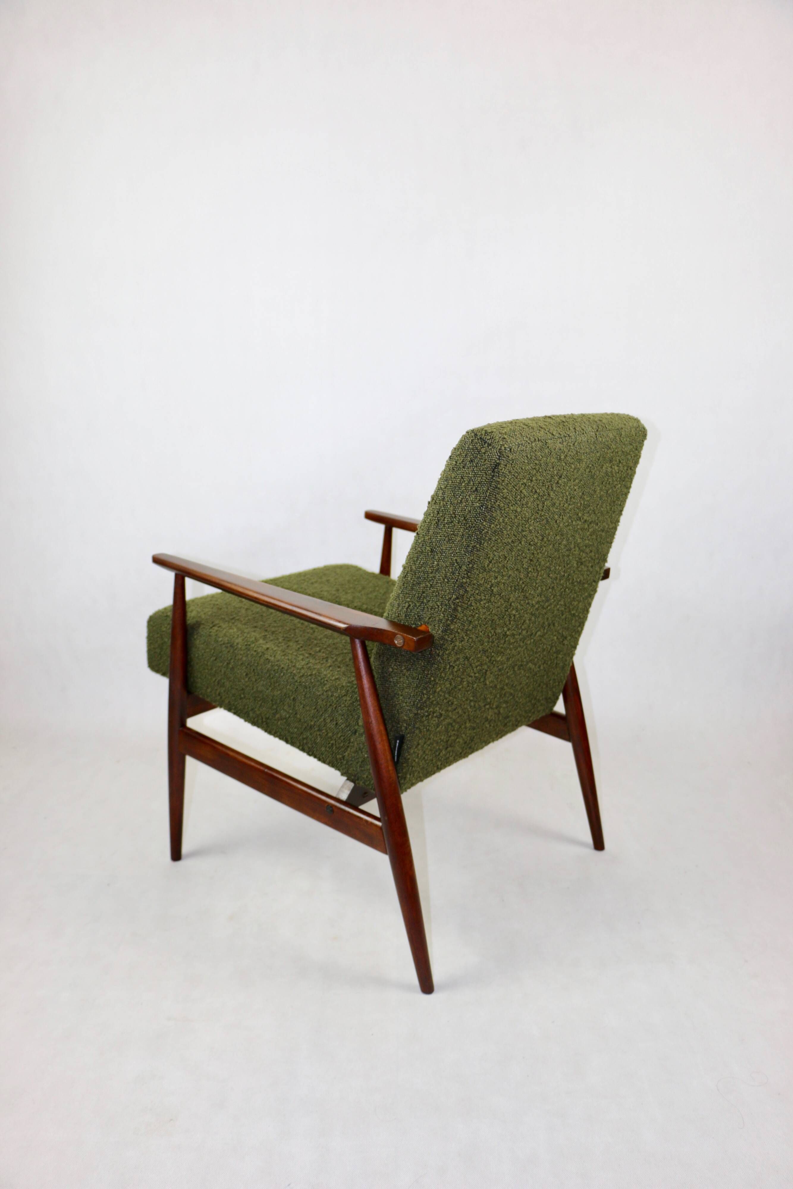 Armchair 'Lis', 1970s olive boucle, design by Henryk Lis - 2 pieces available