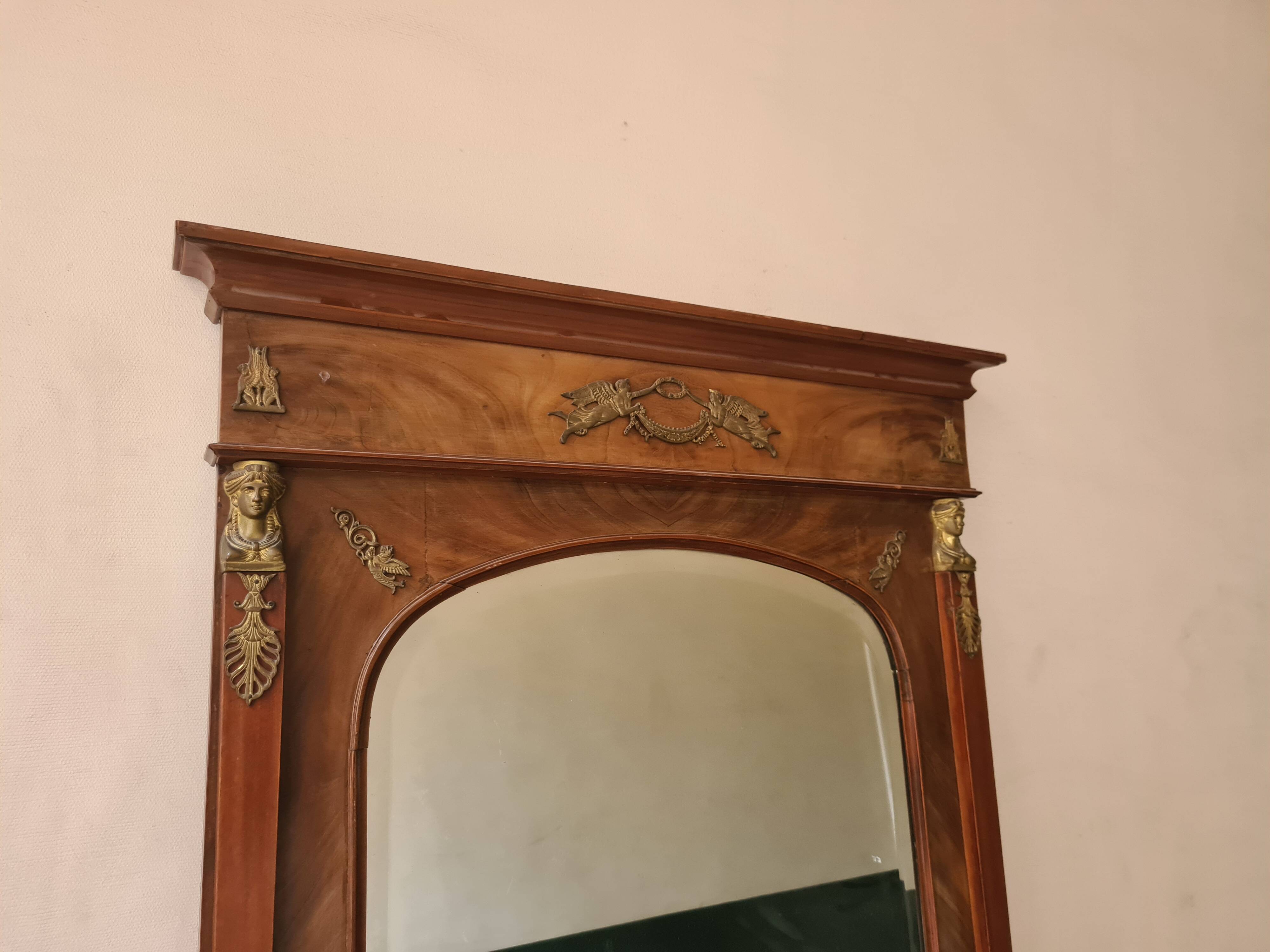 19th century Rmpire style mahogany trumeau mirror