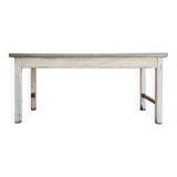 Antique work table in patinated white wood and zinc top - workbench