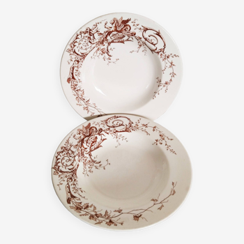 Set of 2 soup plates in Lunéville earthenware, KG, Joinville model, 1930s