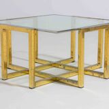 Table basse géométrique de style Régence en laiton patiné, années 1970