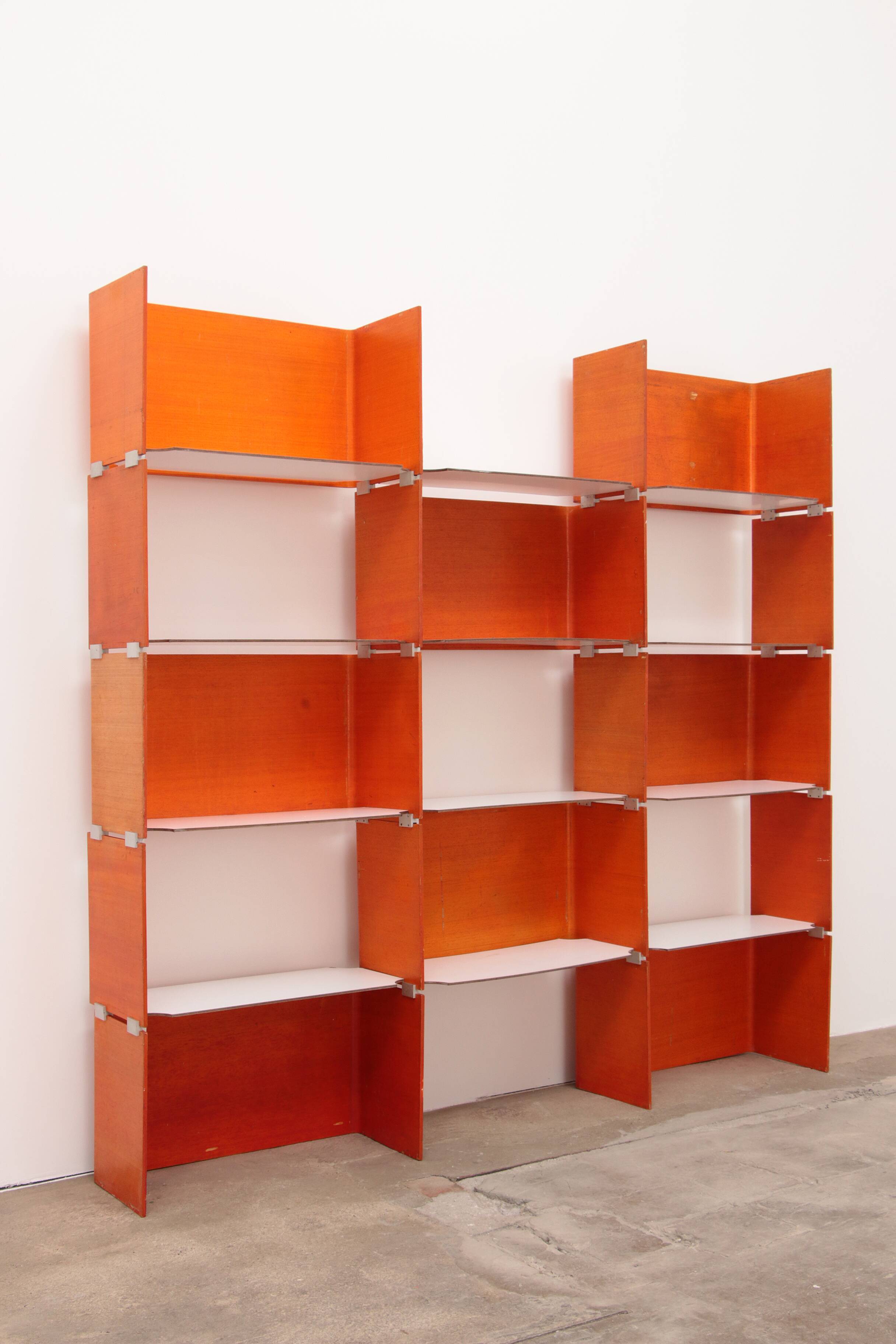 Modular French wall furniture orange made in the 60s.