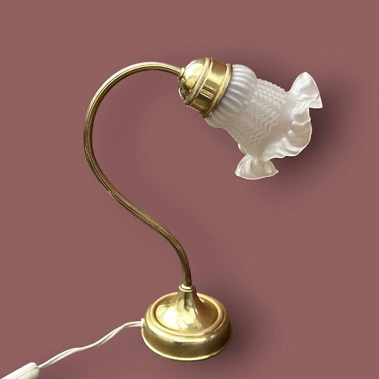 Antique brass and glass swan neck bedside lamp.