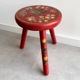 Vintage folk art wooden milk stool / side table
