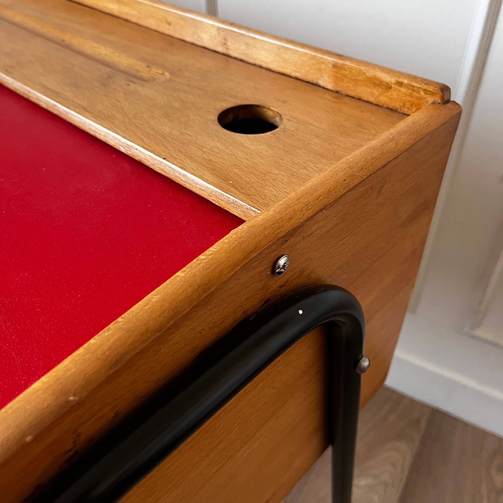 Small vintage red and wood desk