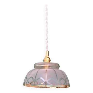 Vintage pendant lamp shade in white and gold frosted glass