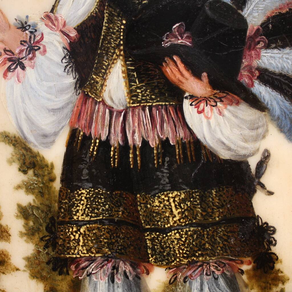 Antique 17th century marble painting, portrait of a South American nobleman