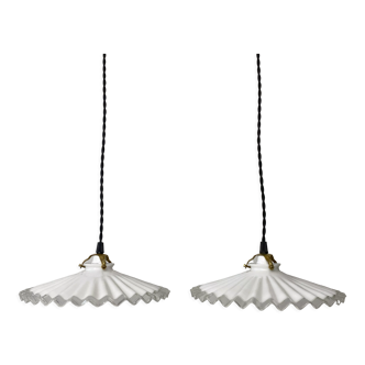 Pair of old vintage opaline pendant lamps