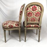 Pair of Louis XVI style chairs, molded beech, gray lacquered. Nineteenth