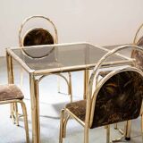 Table peinte en or et 4 chaises en tissu d'origine