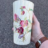 Antique twisted earthenware vase circa 1920, decorated with flowers