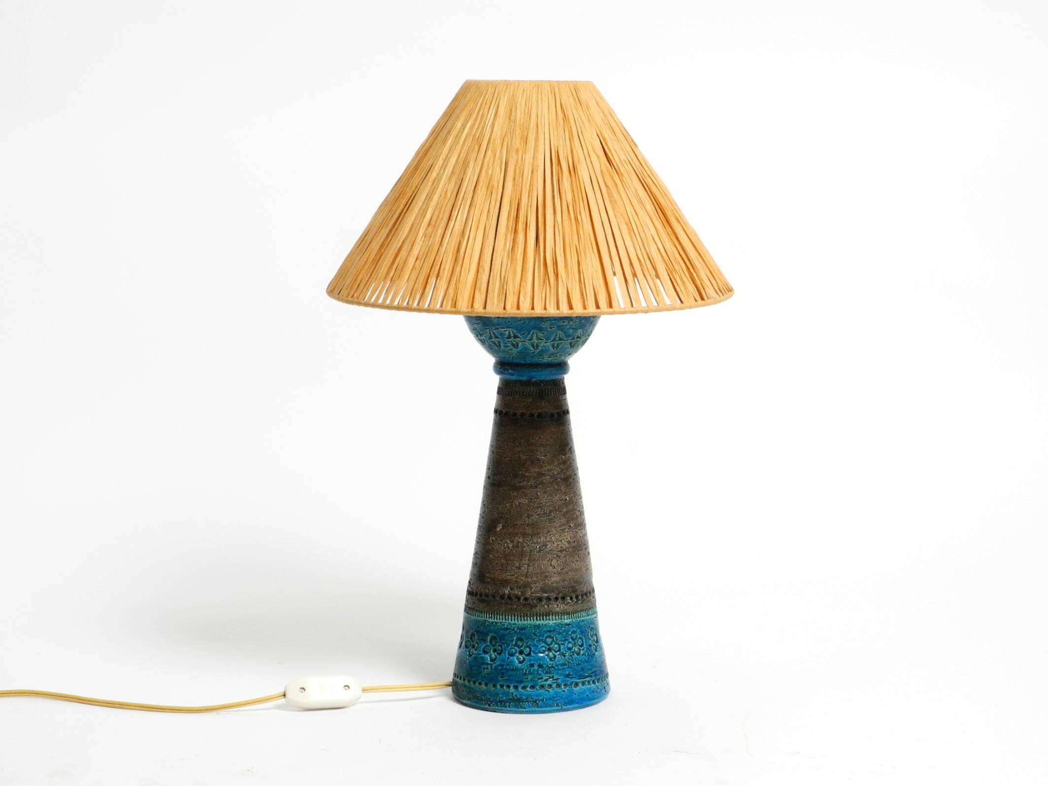 1960s Rimini Blue ceramic table lamp by Aldo Londi for Bitossi Italy
