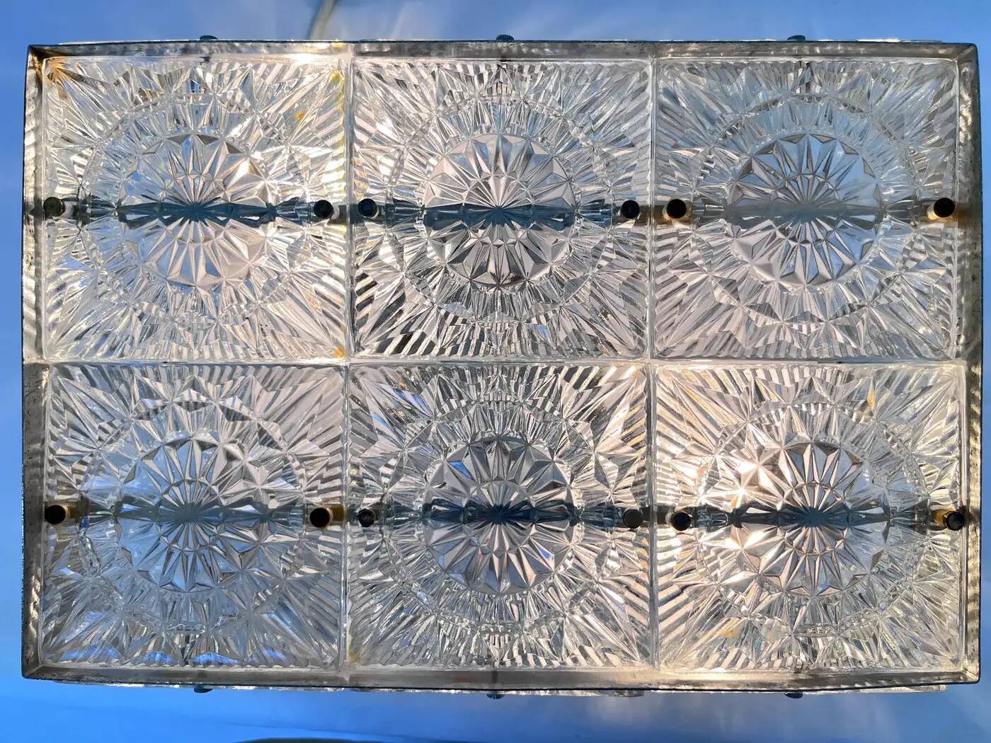 Rare glass flush mount by Kamenicky Senov, 1970s / Czechoslovakia