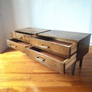 Pair of modernist bedside tables in veneered wood, 1950s-60s