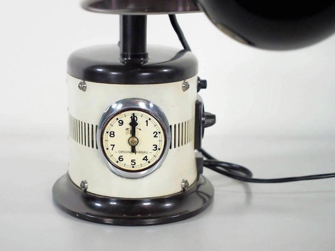 Black and white table lamp made from a 1940s solar lamp.