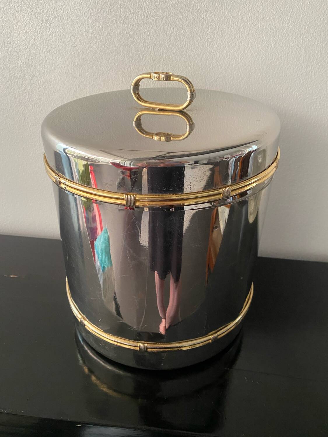 Vintage 60/70 et rare seau à glce ou caviar gucci en métal argenté