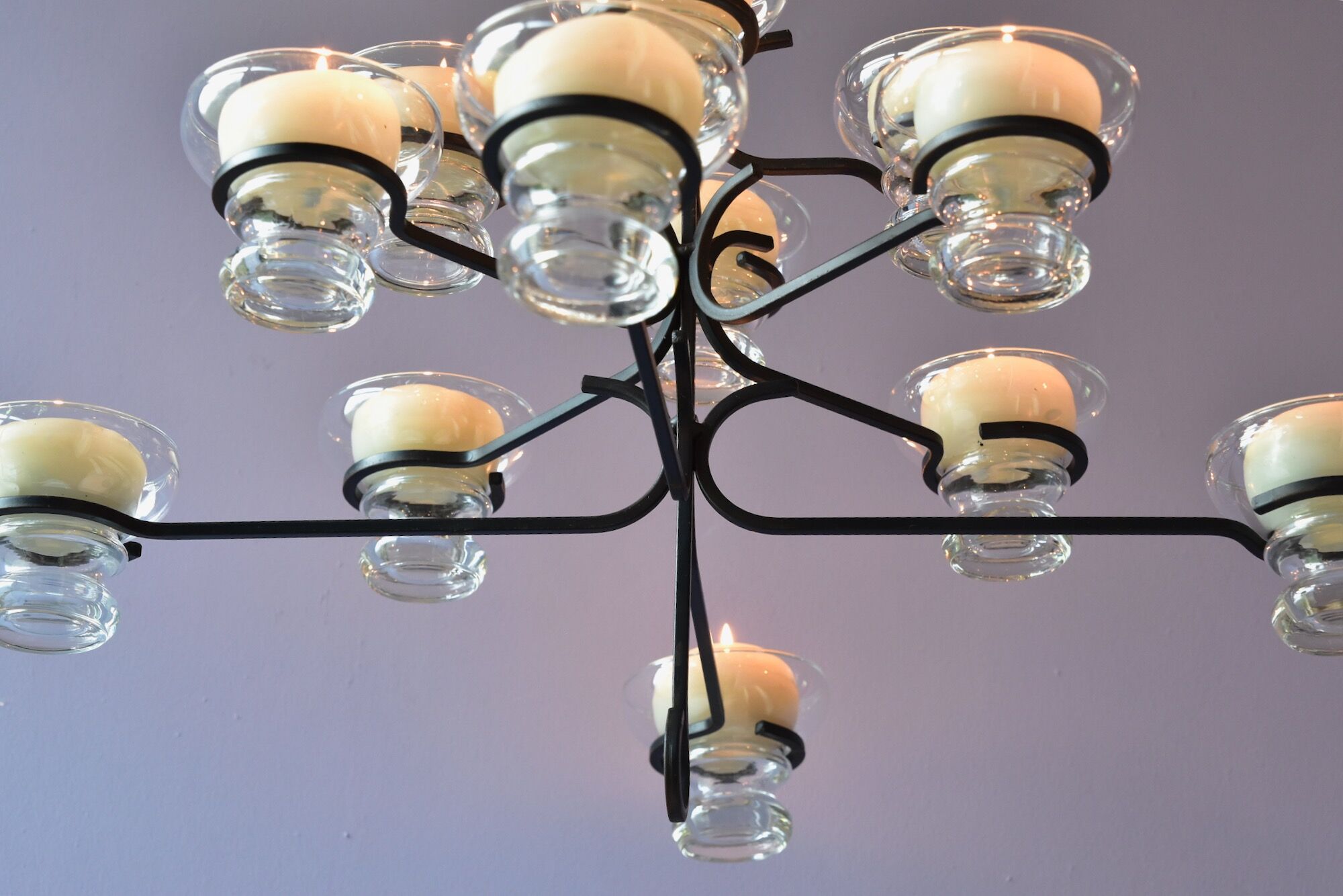 Skandinavien design twelve lights chandelier 1960's metal glass