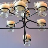 Skandinavien design twelve lights chandelier 1960's metal glass