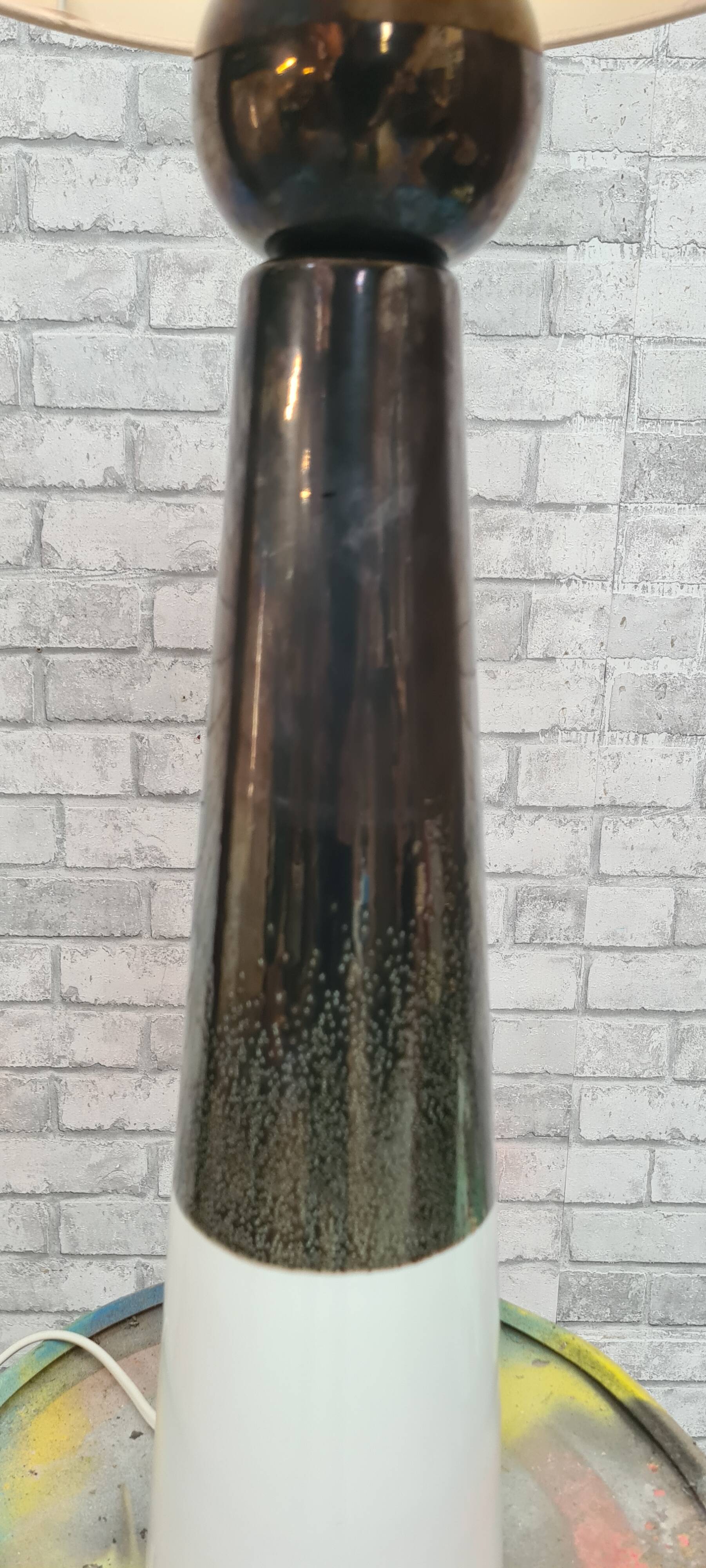 Elegant large glazed ceramic lamp, 70s style electricity ok, 70x35